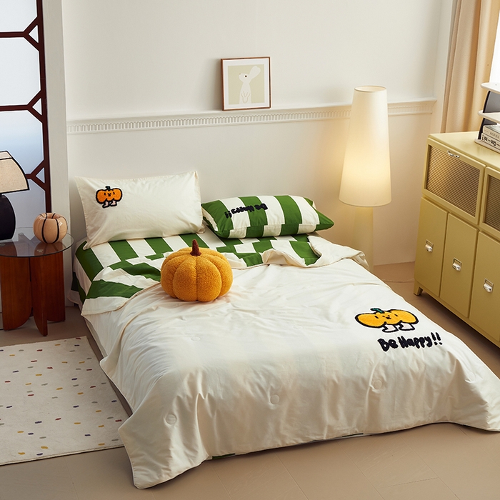 91家纺网 家纺一手货源 找家纺 怡家居 2024新款全棉印加绣夏被 夏被-南瓜