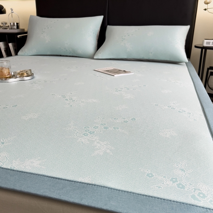 91家纺网 家纺一手货源 找家纺 慕尚家纺 2025新款1200D提花凉感席 提花席 花香蓝