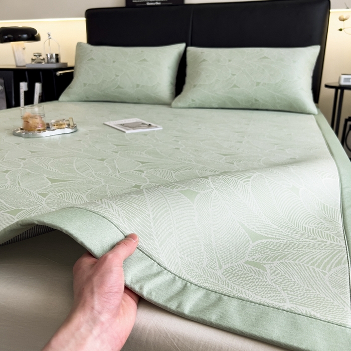 91家纺网 家纺一手货源 找家纺 慕尚家纺 2025新款1200D提花凉感席 提花席 树叶绿