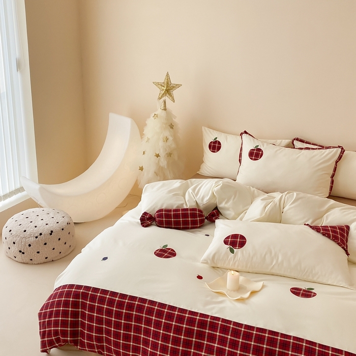 91家纺网 家纺一手货源 找家纺 （总）朗莎 2024新款AB版40s水洗棉四件套苹果乐园