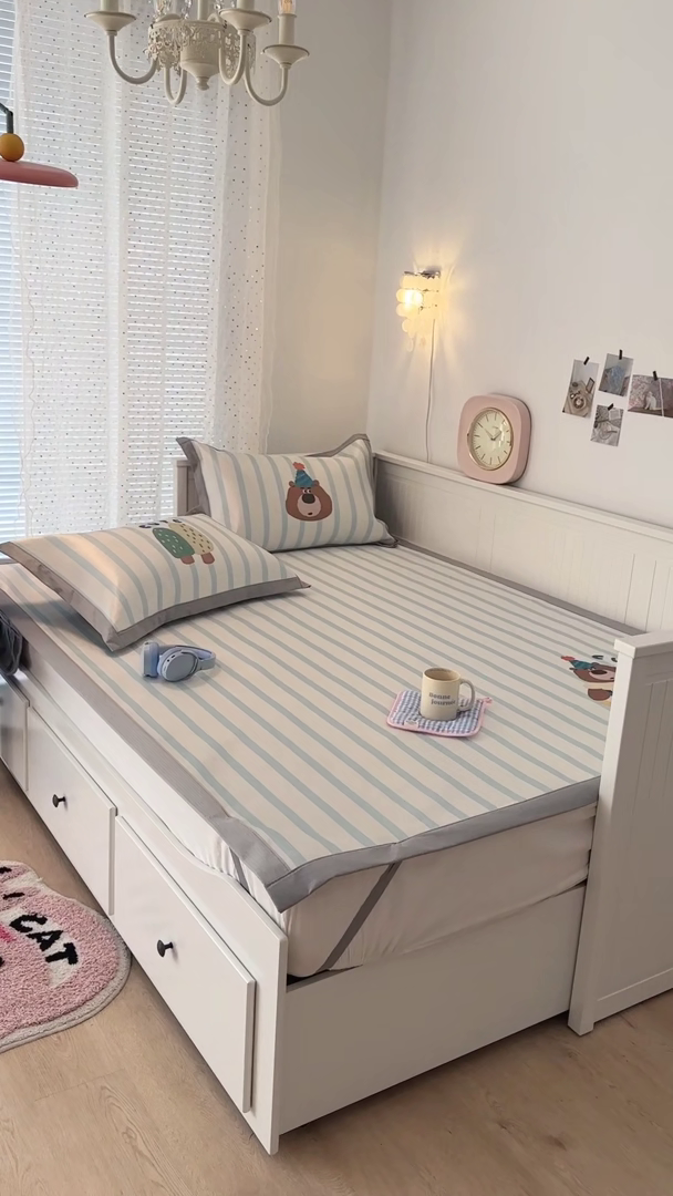 91家纺网 家纺一手货源 找家纺 昔可家纺 2024新款A类900D大版冰丝席 可爱熊