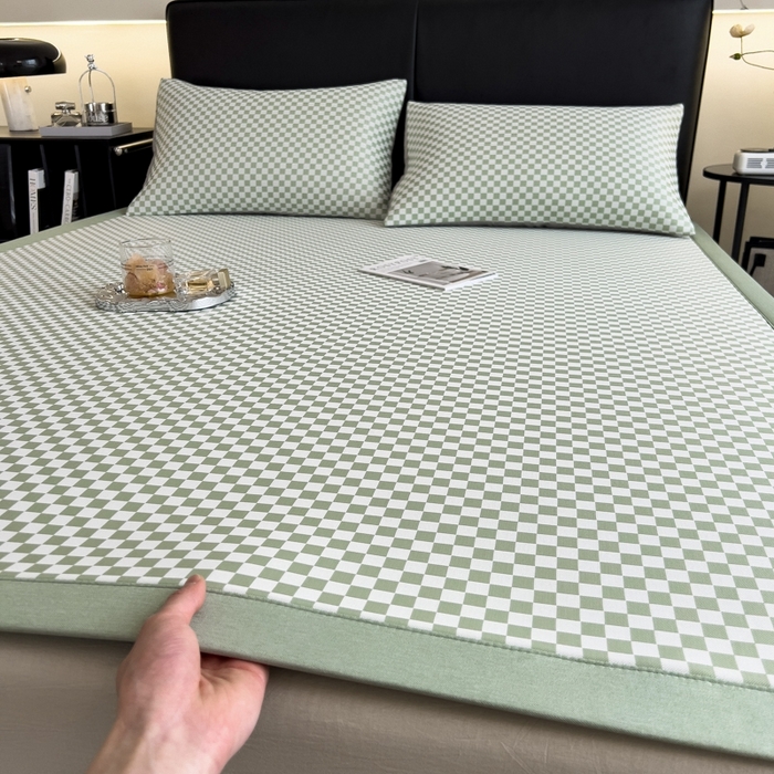 91家纺网 家纺一手货源 找家纺 慕尚家纺 2025新款1200D提花凉感席 提花席 棋盘格绿