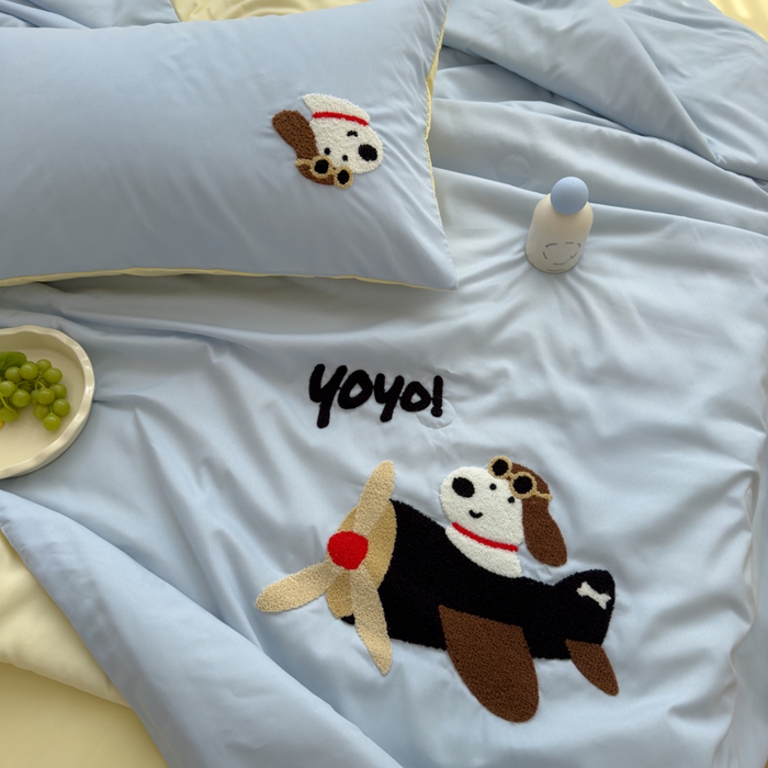 91家纺网 家纺一手货源 找家纺 曼谷家纺 软糯糯水洗棉夏凉被四件套单夏被被子 飞行员-蓝芝士