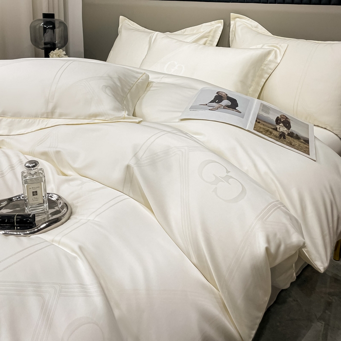 91家纺网 家纺一手货源 找家纺 艾迪尚家纺 2025新款天丝棉提花四件套 莫里卡 雪域白