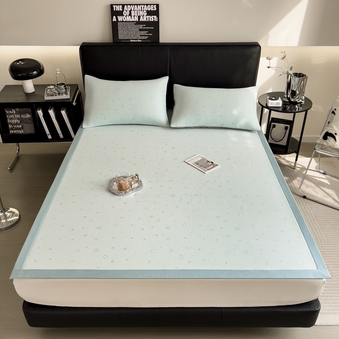 91家纺网 家纺一手货源 找家纺 慕尚家纺 2025新款1200D提花凉感席 提花席米奇星星蓝