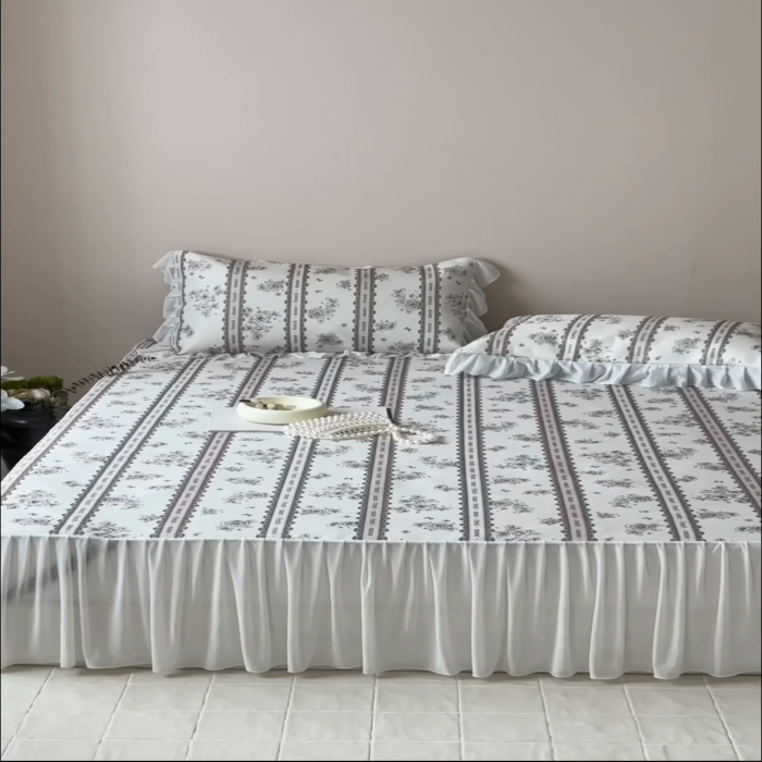 91家纺网 家纺一手货源 找家纺 （总）昔可 2024新款A类900D仙仙雪纺纱床裙款冰丝席三件套