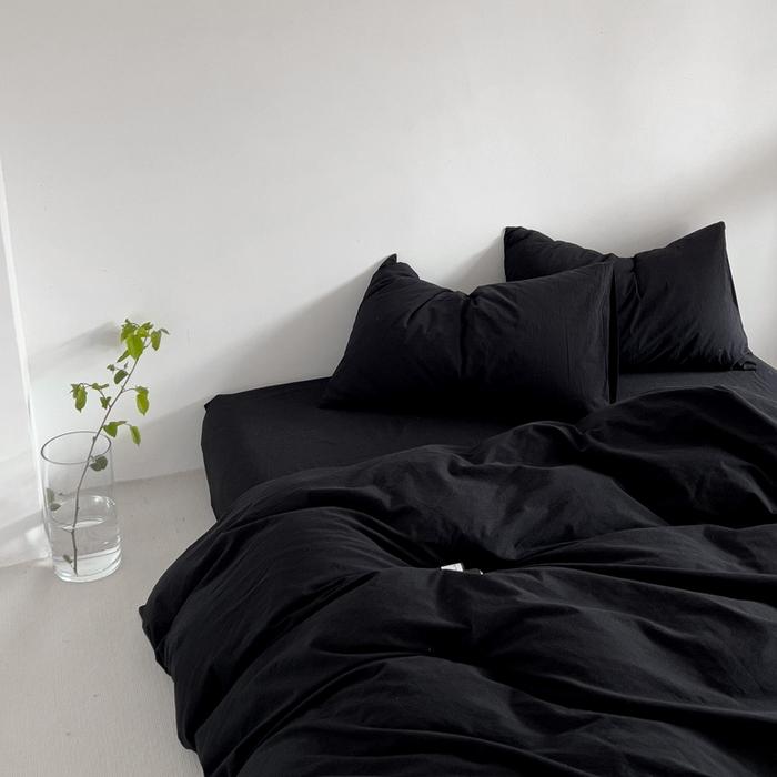 91家纺网 家纺一手货源 找家纺 梦家居 2024新款全棉色织水洗棉禁欲黑色系四件套 黑色—基础款