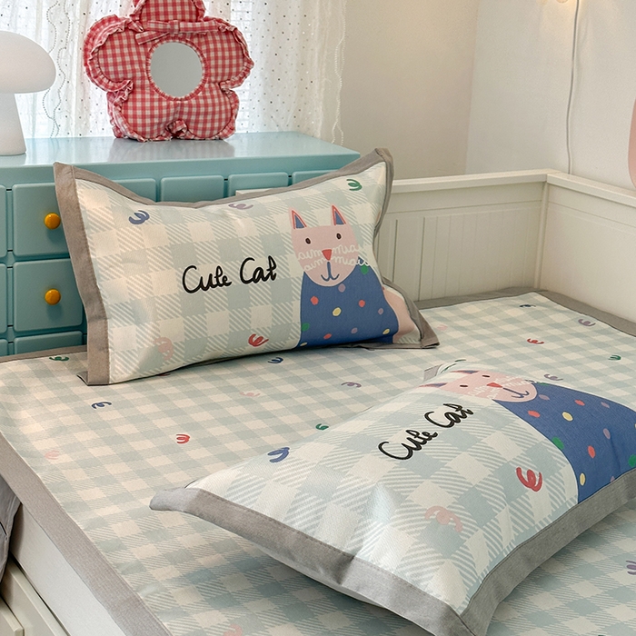 91家纺网 家纺一手货源 找家纺 昔可家纺 2024新款A类900D大版冰丝席 蓝格猫