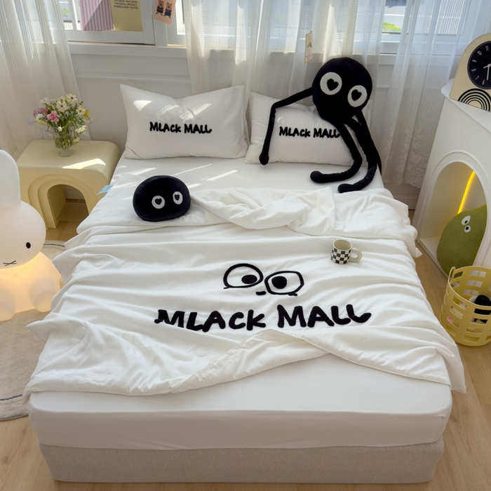 91家纺网 家纺一手货源 找家纺 曼谷家纺 软糯糯水洗棉夏凉被四件套单夏被被子 煤球-小黑