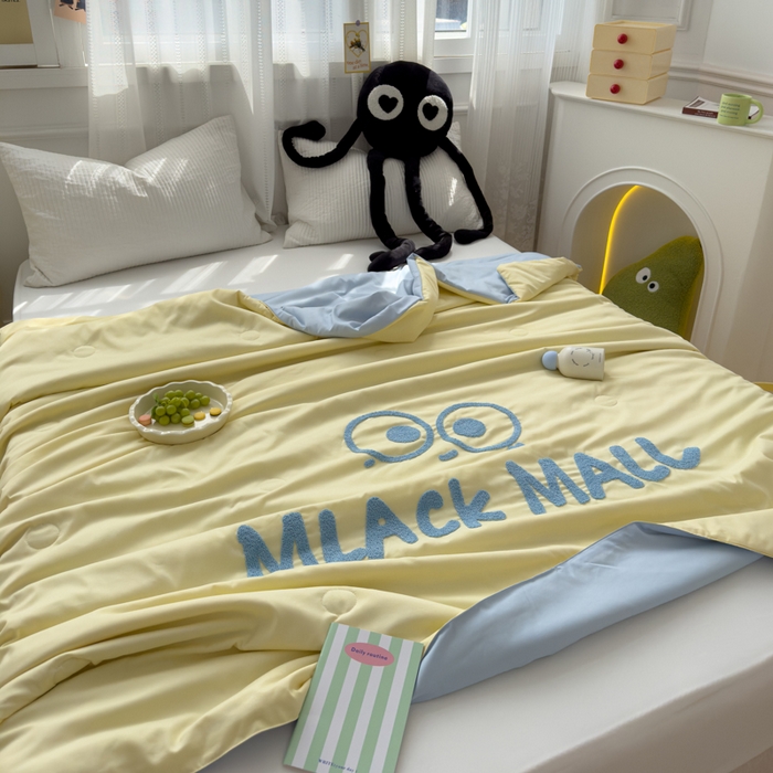 91家纺网 家纺一手货源 找家纺 曼谷家纺 软糯糯水洗棉夏凉被四件套单夏被被子 煤球-芝士蓝