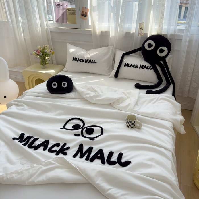 91家纺网 家纺一手货源 找家纺 曼谷家纺 软糯糯水洗棉夏凉被四件套单夏被被子 煤球-小黑