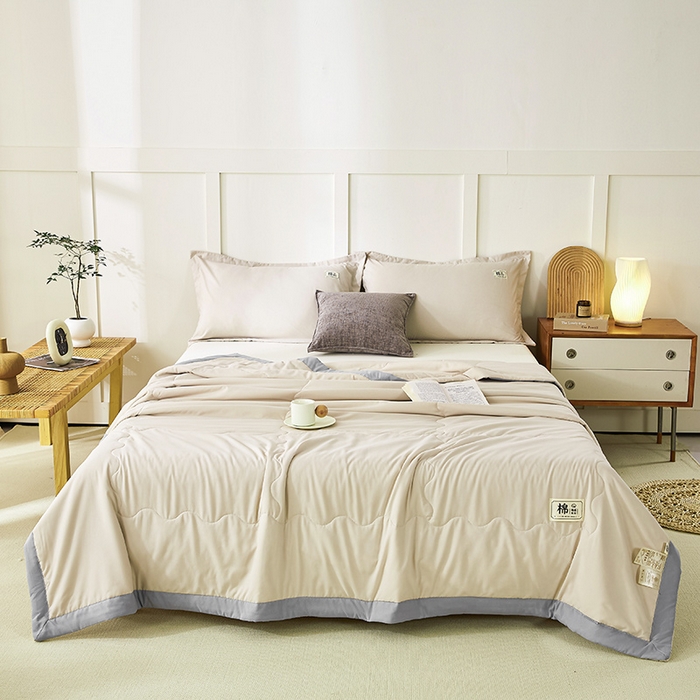 91家纺网 家纺一手货源 找家纺 丝芙妮家居（原乐视家纺） 2024新款A类色织水洗棉新疆棉花夏被 暮落-杏