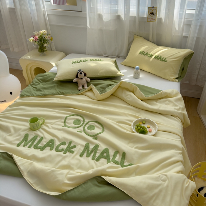 91家纺网 家纺一手货源 找家纺 曼谷家纺 软糯糯水洗棉夏凉被四件套单夏被被子 煤球-芝士绿