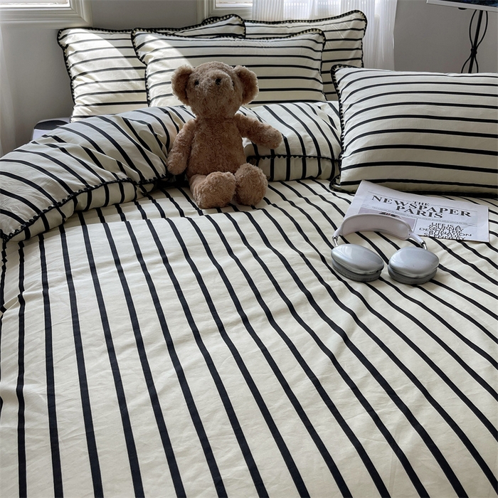 91家纺网 家纺一手货源 找家纺 857家居 2024新款贝壳边四件套 条纹-波点黑