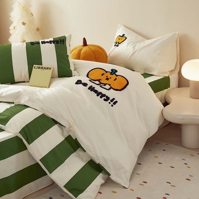 91家纺网 家纺一手货源 找家纺 怡家居 2024新款全棉印花加绣花四件套 南瓜