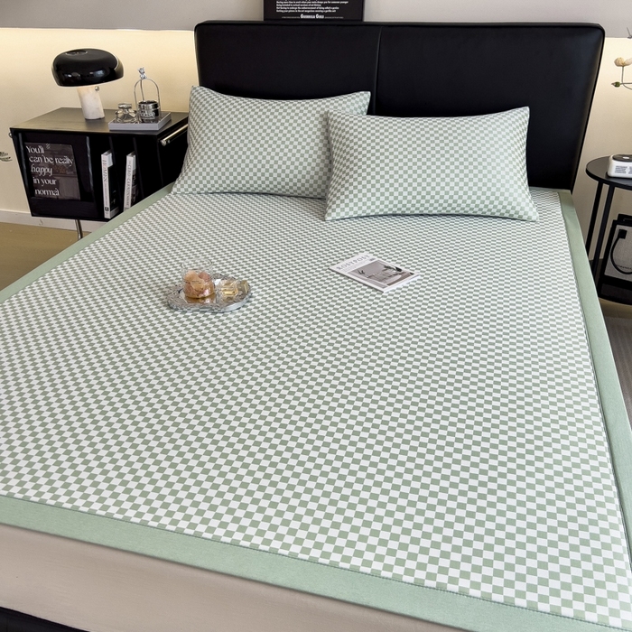 91家纺网 家纺一手货源 找家纺 慕尚家纺 2025新款1200D提花凉感席 提花席 棋盘格绿