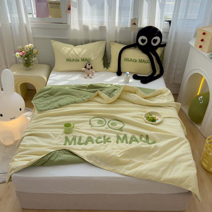 91家纺网 家纺一手货源 找家纺 曼谷家纺 软糯糯水洗棉夏凉被四件套单夏被被子 煤球-芝士绿