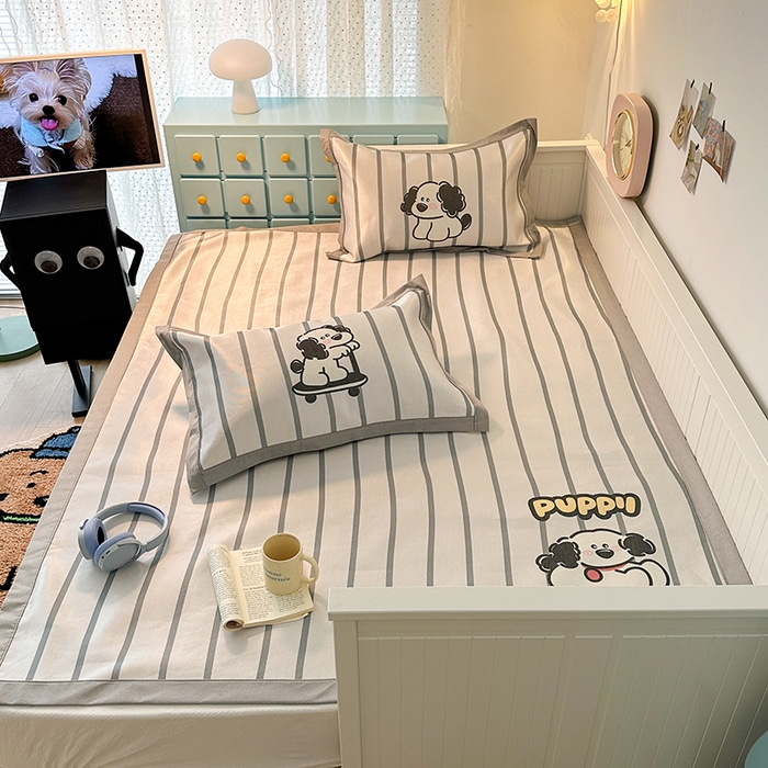 91家纺网 家纺一手货源 找家纺 昔可家纺 2024新款A类900D大版冰丝席 条纹狗狗