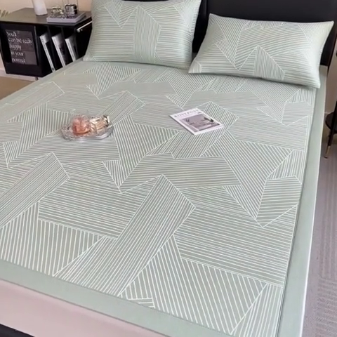 91家纺网 家纺一手货源 找家纺 慕尚家纺 2025新款1200D提花凉感席 提花席 直线绿