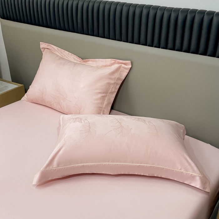 91家纺网 家纺一手货源 找家纺 艾迪尚家纺 2025新款天丝棉提花四件套 羽翼 梅子粉