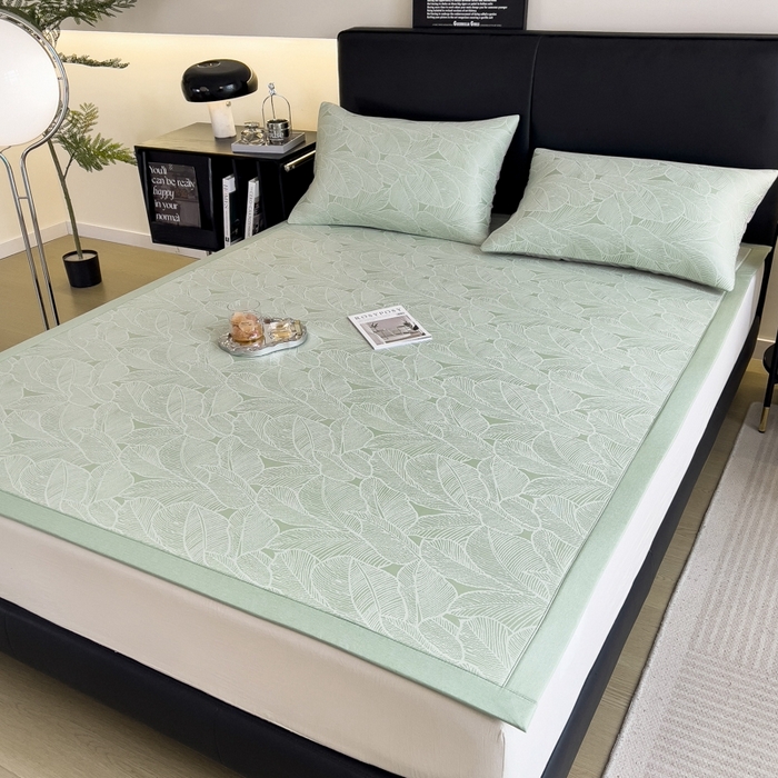 91家纺网 家纺一手货源 找家纺 慕尚家纺 2025新款1200D提花凉感席 提花席 树叶绿