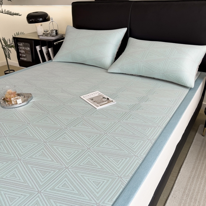 91家纺网 家纺一手货源 找家纺 慕尚家纺 2025新款1200D提花凉感席 提花席 复古三角蓝