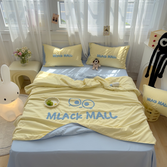 91家纺网 家纺一手货源 找家纺 曼谷家纺 软糯糯水洗棉夏凉被四件套单夏被被子 煤球-芝士蓝