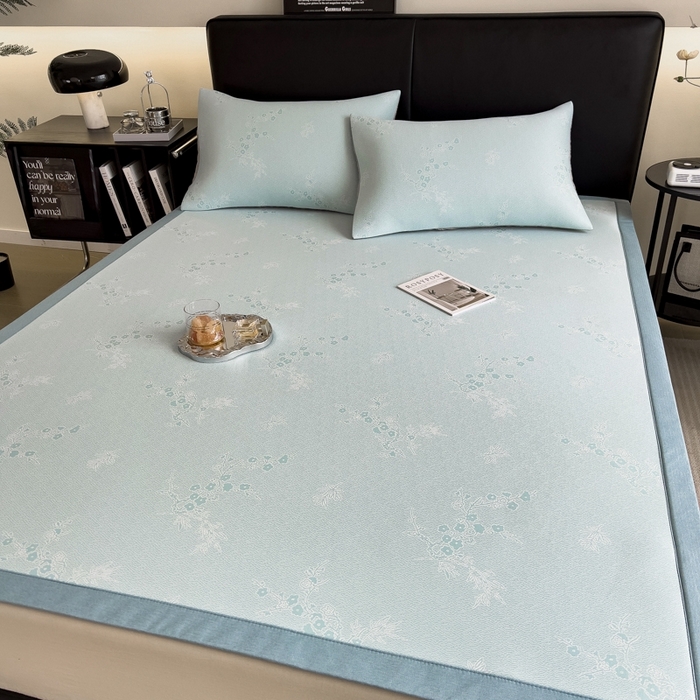 91家纺网 家纺一手货源 找家纺 慕尚家纺 2025新款1200D提花凉感席 提花席 花香蓝