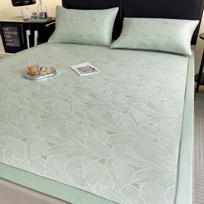 91家纺网 家纺一手货源 找家纺 慕尚家纺 2025新款1200D提花凉感席 提花席 树叶绿