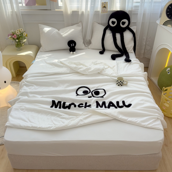 91家纺网 家纺一手货源 找家纺 曼谷家纺 软糯糯水洗棉夏凉被四件套单夏被被子 煤球-小黑