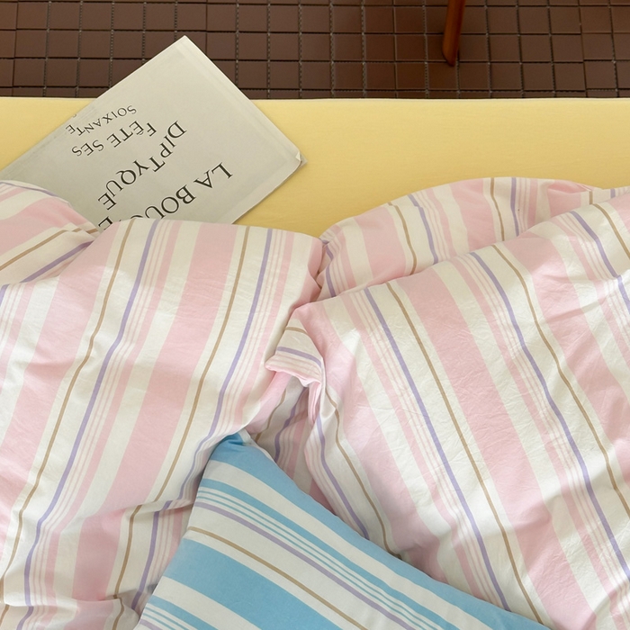 91家纺网 家纺一手货源 找家纺 （总）艾沁 2024新款多巴胺条纹全棉色织水洗棉四件套