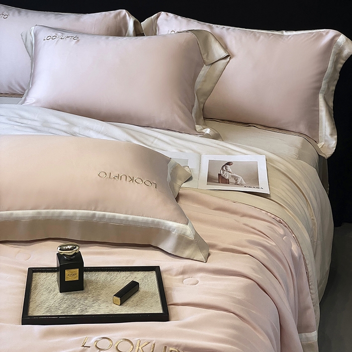 91家纺网 家纺一手货源 找家纺 优悦生活馆 2024新款工艺款冰丝刺绣夏被-蔚涞 蔚涞-粉