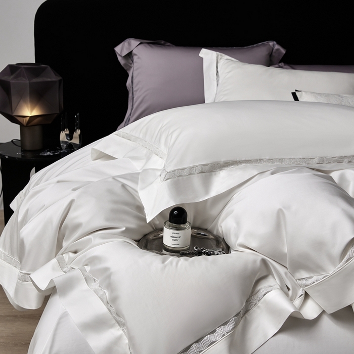 91家纺网 家纺一手货源 找家纺 榻尚家居 2024新款天丝棉镂空四件套 曼秋 白