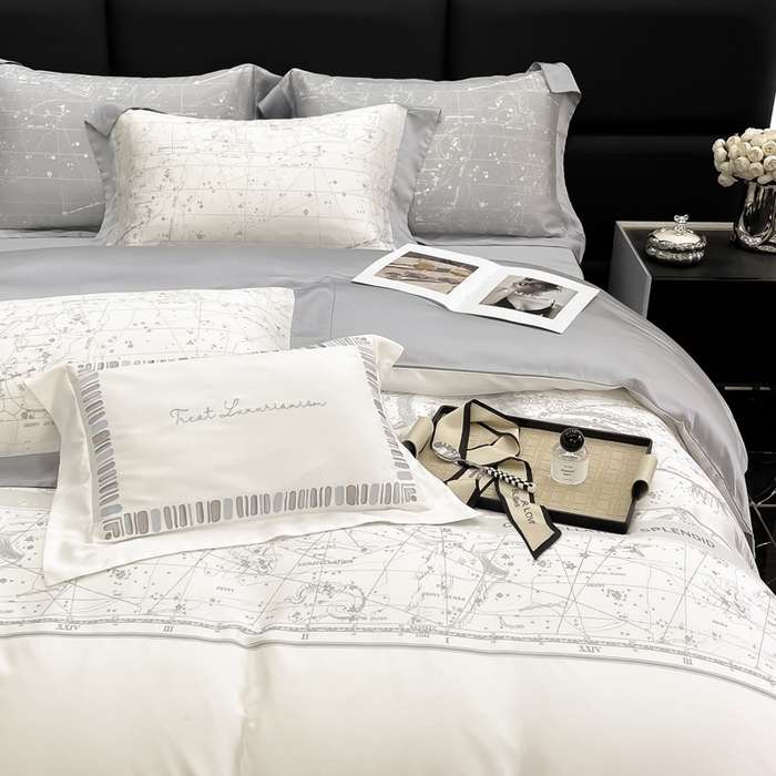 91家纺网 家纺一手货源 找家纺 若未家居2025新款50支兰精天丝轻奢风数码印花套件 狮子座 狮子座 贵族白