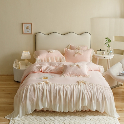 91家纺网 家纺一手货源 找家纺 （总）好儿喜家纺 2024新款云锦水洗棉床裙莫莉四件套