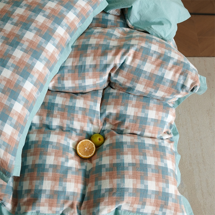 91家纺网 家纺一手货源 找家纺 榻尚家居  2024新款经典田园格子色织水洗棉系列 轻居  蓝