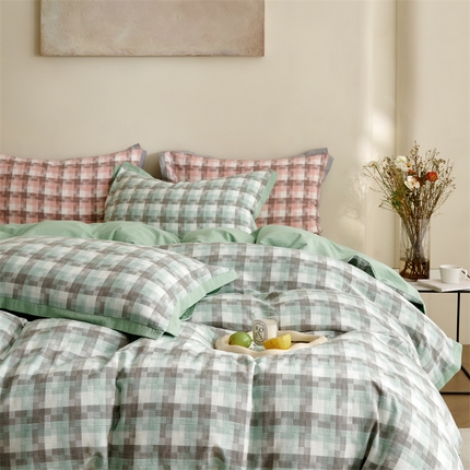 91家纺网 家纺一手货源 找家纺 榻尚家居  2024新款经典田园格子色织水洗棉系列 轻居 绿