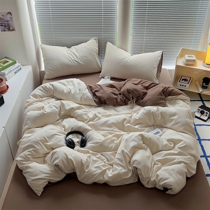 91家纺网 家纺一手货源 找家纺 阿曼达 2024新款ins博主风ins奶油风简约轻奢混搭水洗m四件套 美拉德-米杏咖