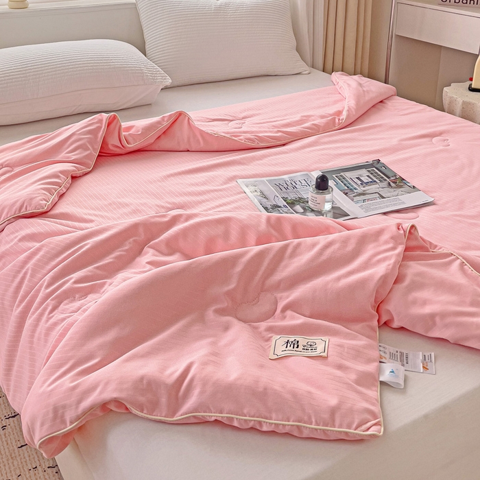 91家纺网 家纺一手货源 找家纺 森璐家纺 2024新款原棉贡缎提花夏被纯色夏凉被空调被子 粉玉