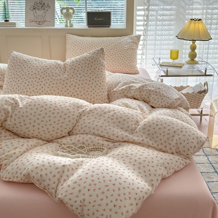 91家纺网 家纺一手货源 找家纺 （总）山舍2024新款母婴级全棉双层纱印花四件套