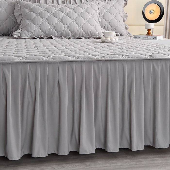 91家纺网 家纺一手货源 找家纺 床笠人家 2025新款亲肤磨毛夹棉床裙 绅士灰