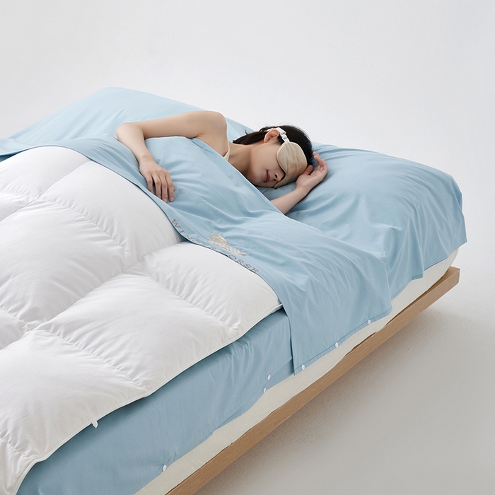 91家纺网 家纺一手货源 找家纺 千朵森 2024新款A类长绒棉刺绣睡袋 漾-海茵蓝