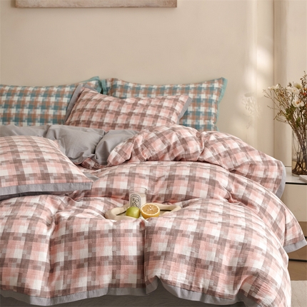 榻尚家居  2024新款经典田园格子色织水洗棉系列 轻居 粉
