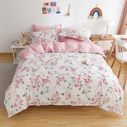 91家纺网 家纺一手货源 找家纺 总 洺兰2025全棉13070喷气印花四件套纯棉床单床笠款小清新花卉北欧风