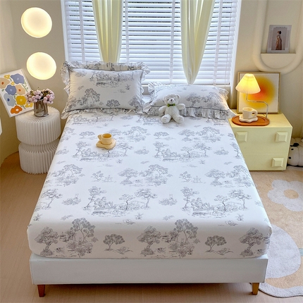 91家纺网 家纺一手货源 找家纺 （总）宝齐莱2024新款全棉13372韩版印花四件套单品系列-单床笠