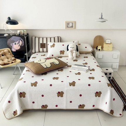 茉夕家纺 2024新款数码双面纯棉水洗床盖 苹果狗