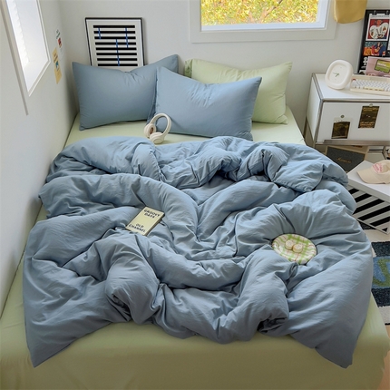 91家纺网 家纺一手货源 找家纺 阿曼达 2024新款ins博主风ins奶油风简约轻奢混搭水洗m四件套 混搭水洗-奶盐蓝