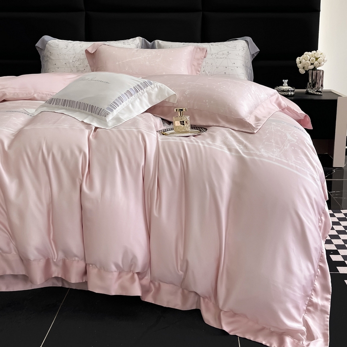 91家纺网 家纺一手货源 找家纺 若未家居2025新款50支兰精天丝轻奢风数码印花套件 狮子座  狮子座 浅粉