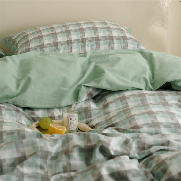 91家纺网 家纺一手货源 找家纺 榻尚家居  2024新款经典田园格子色织水洗棉系列 轻居 绿