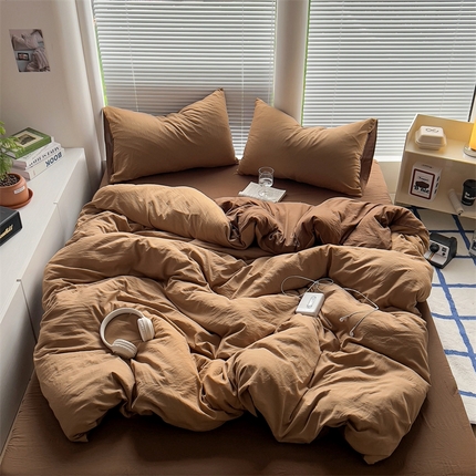 91家纺网 家纺一手货源 找家纺 阿曼达 2024新款ins博主风ins奶油风简约轻奢混搭水洗m四件套 美拉德-焦糖拿铁